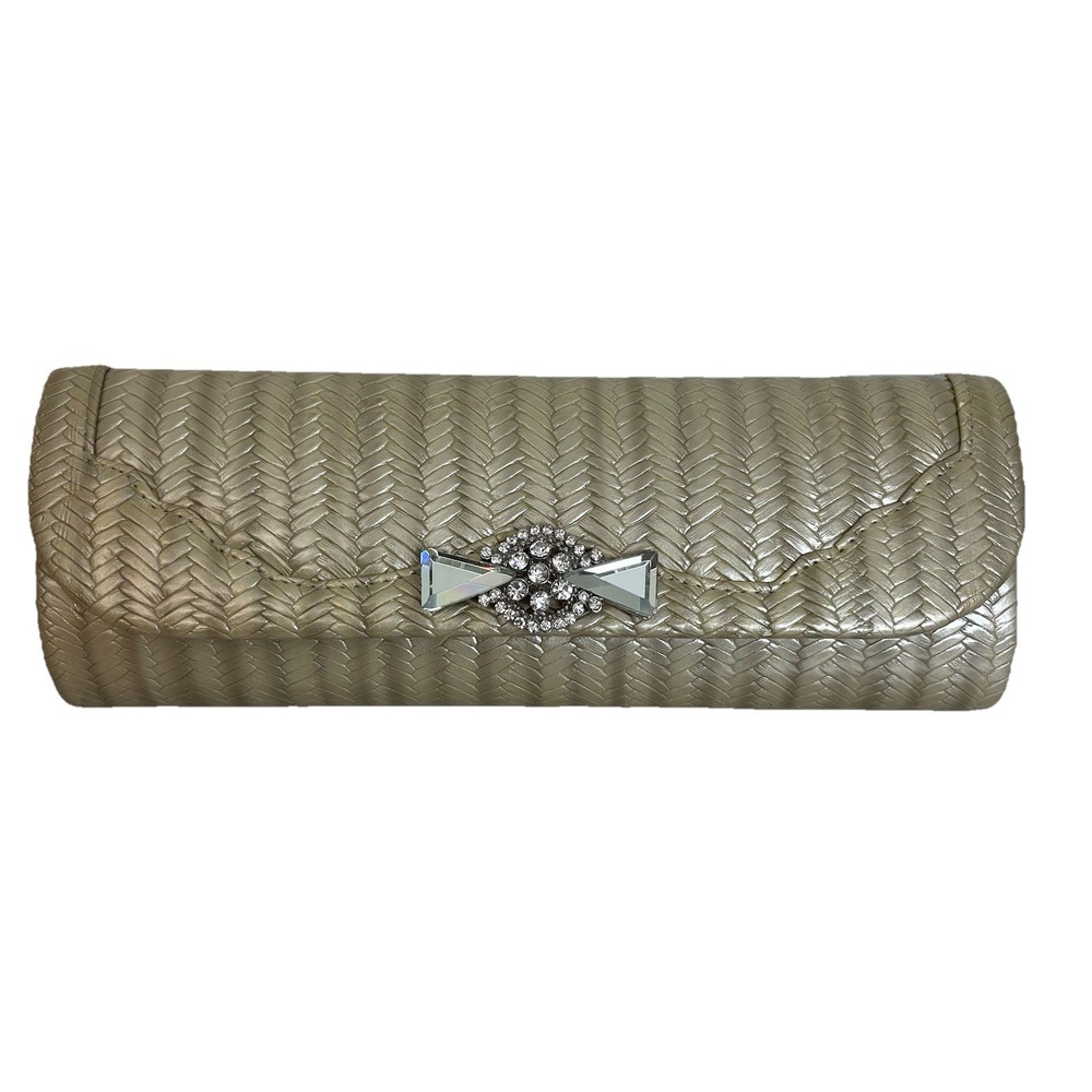 Cream Champagne Jeweled Clutch Crossbody Purse Handbag